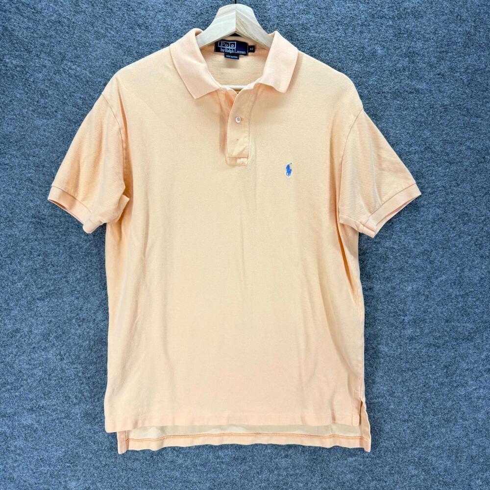 Ralph Lauen Polo Shirt Men M Medium Beige Button Up Collared Short Sleeve Cotton